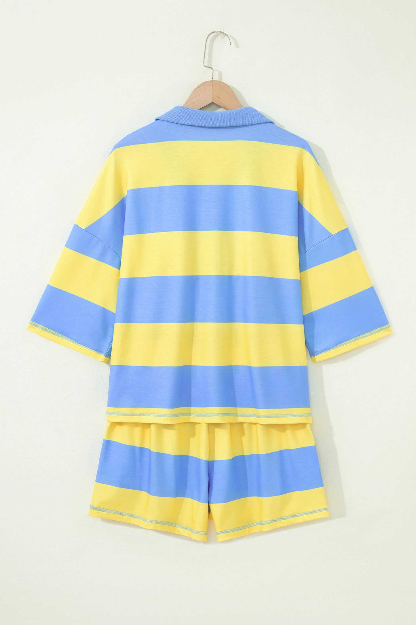 Pink Half Zipper Placket Bracelet Sleeve Top Casual Shorts Set