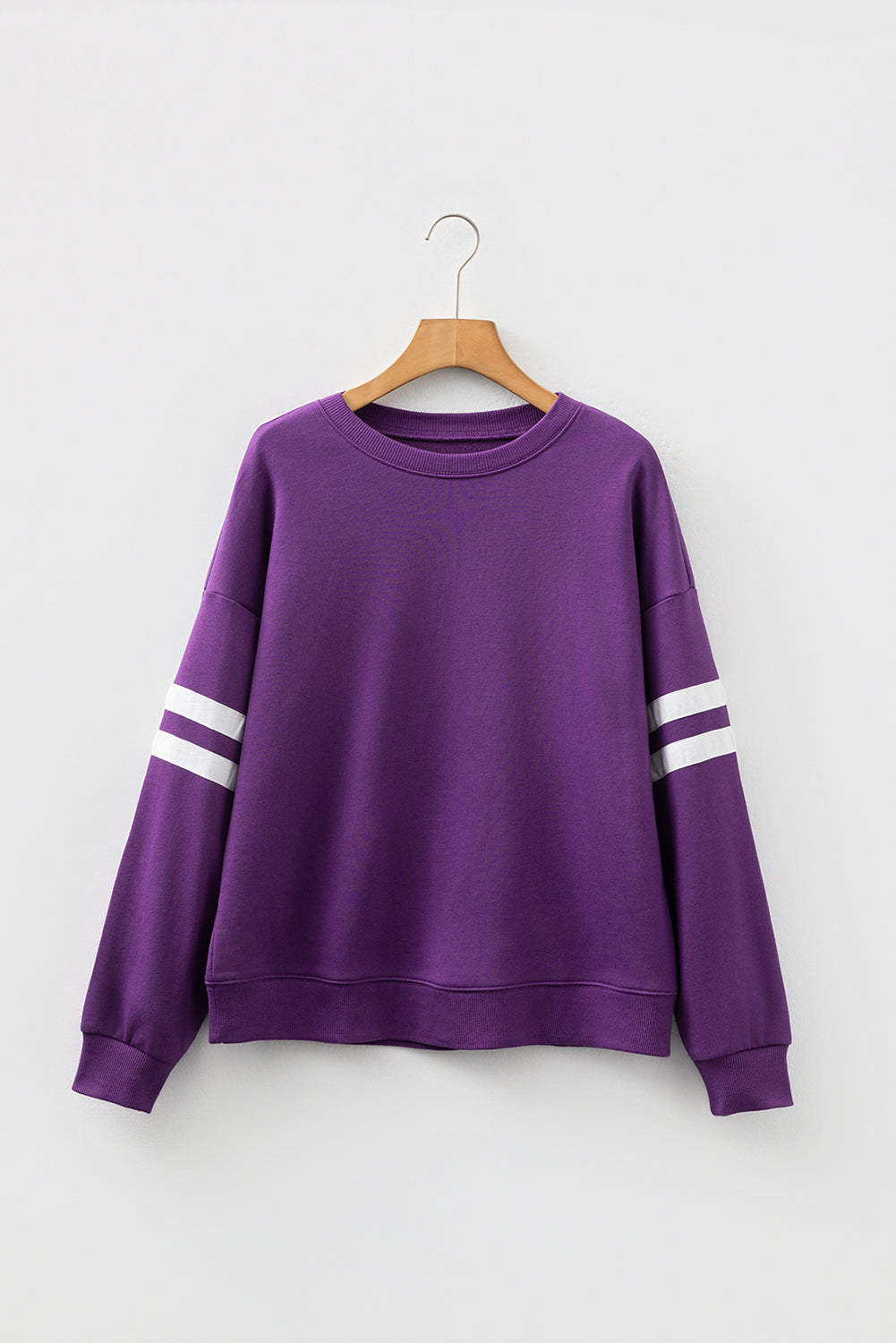 Navy Blue Preppy Striped Sleeve Loose Sweatshirt