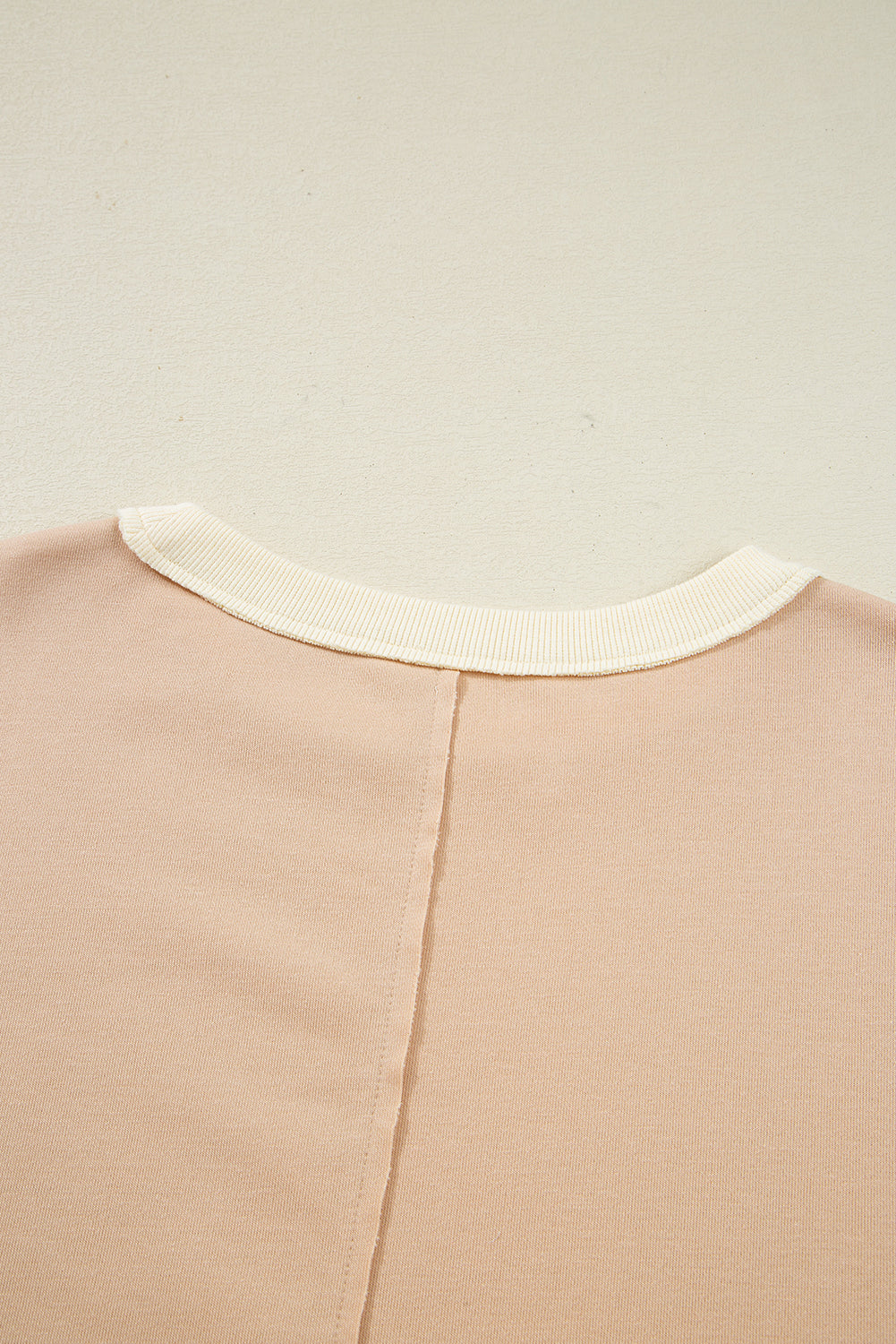 Light French Beige Waffle Textured Patchwork Pullover Sweatshirt